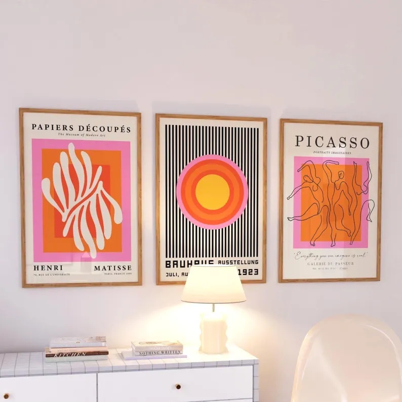Photograph Lyrics - 3pcsModern Orange Bauhaus And Picasso Wall