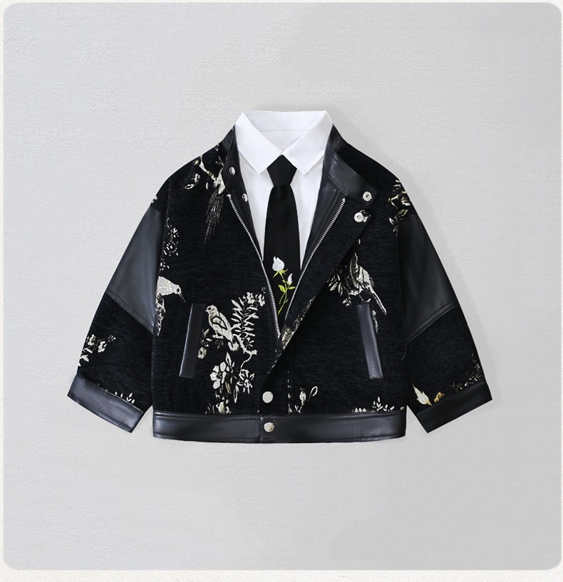 Photography Jacket - Gentleman Kids Embroidery Motorcycle Pu Leather